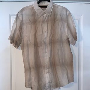 Perry Ellis short sleeve button down linen shirt, brown, L / large  Like new